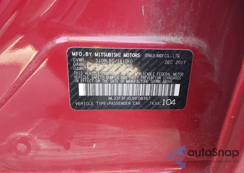 2018 Mitsubishi Mirage G4 Es z USA, uszkodzony, nr VIN ML32F3FJ0JHF08387